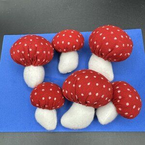 Mushrooms Stuffed Fabric Plush Set Whimsical Fairy Garden Decor Toadstool Crafts